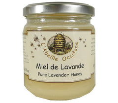 L'Abeille Occitane front jar showing label and amber honey, highlights provenance and quality