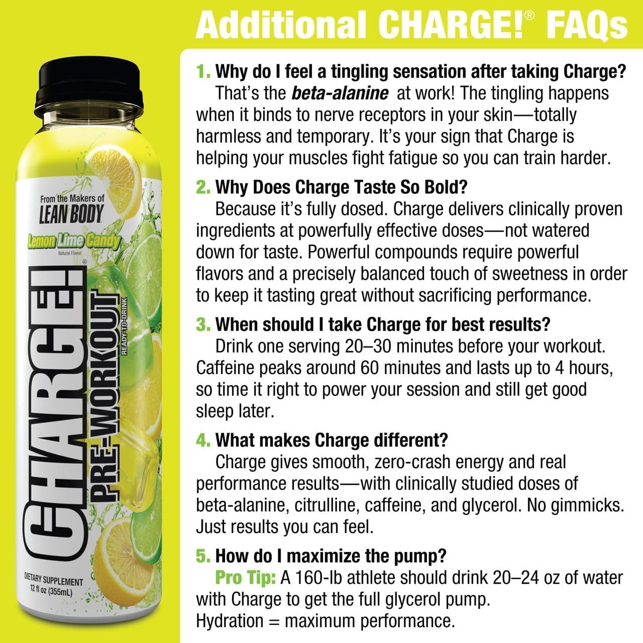 Labrada CHARGE RTD close-up label listing glycerol, citrulline, beta-alanine benefits