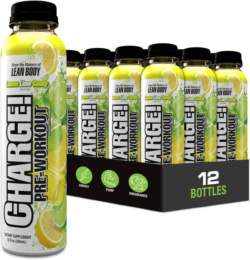 Labrada CHARGE RTD front bottle showing lemon lime candy flavor and pump benefits