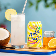 LaCroix 24-pack on fridge shelf demonstrating convenient storage