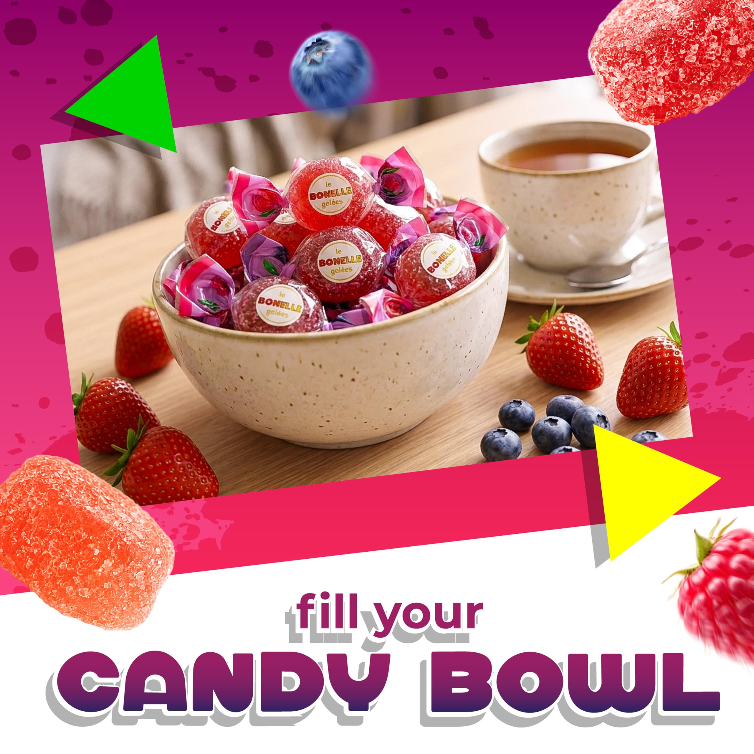 LAETAFOOD Bonelle jellies used as cake toppers adding fruity flavor and visual pop