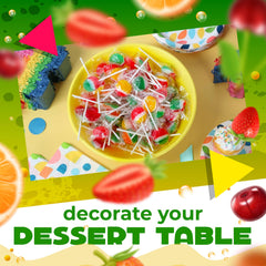 LAETAFOOD lollipops arranged on party table creating an appealing candy buffet display