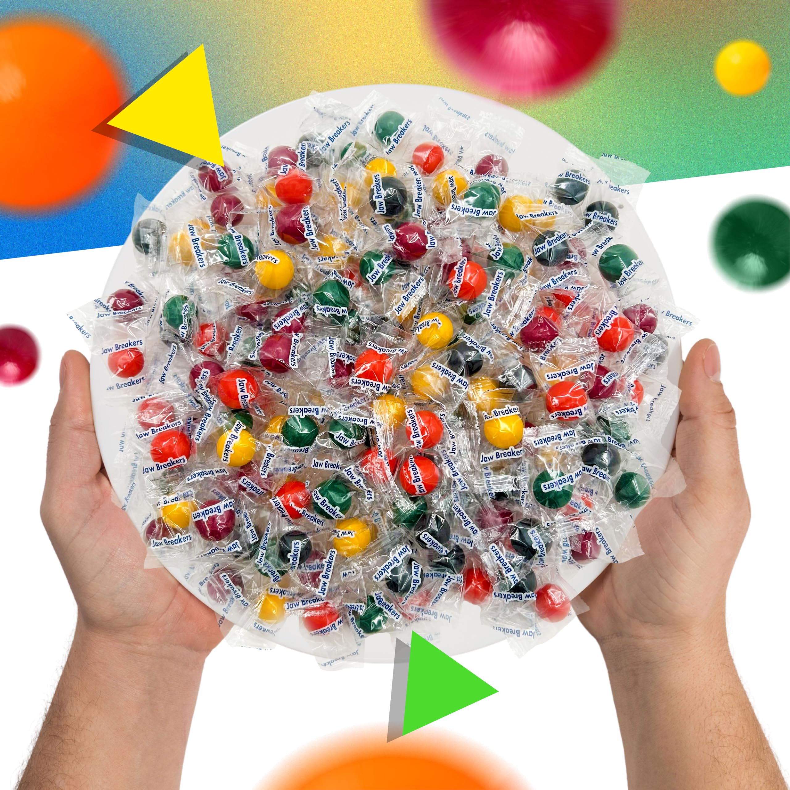 LAETAFOOD spread of red orange yellow green purple jawbreakers showing flavor variety