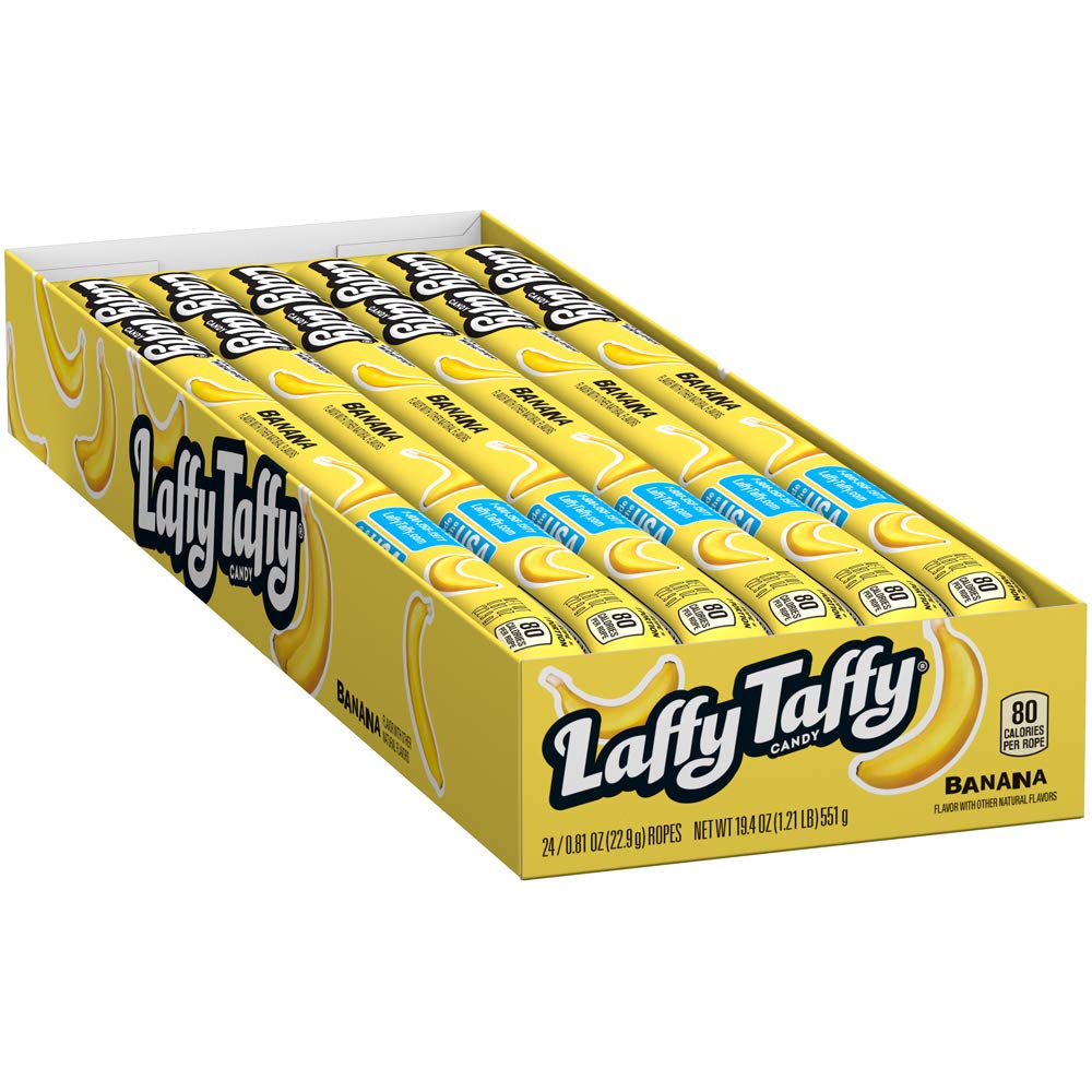 Laffy Taffy close-up of rope texture highlighting soft, chewy banana benefit