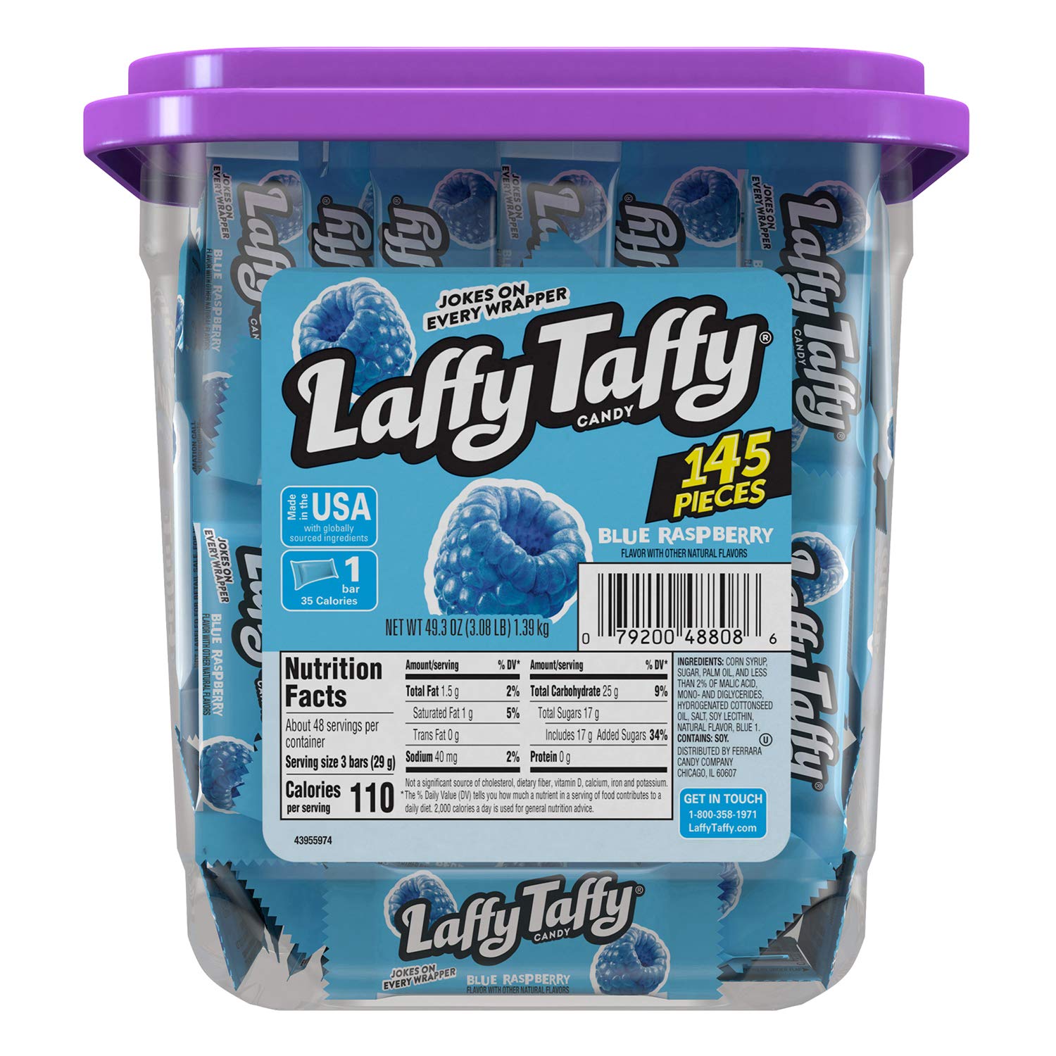 Laffy Taffy tub front view showing label and count, perfect for bulk gifting