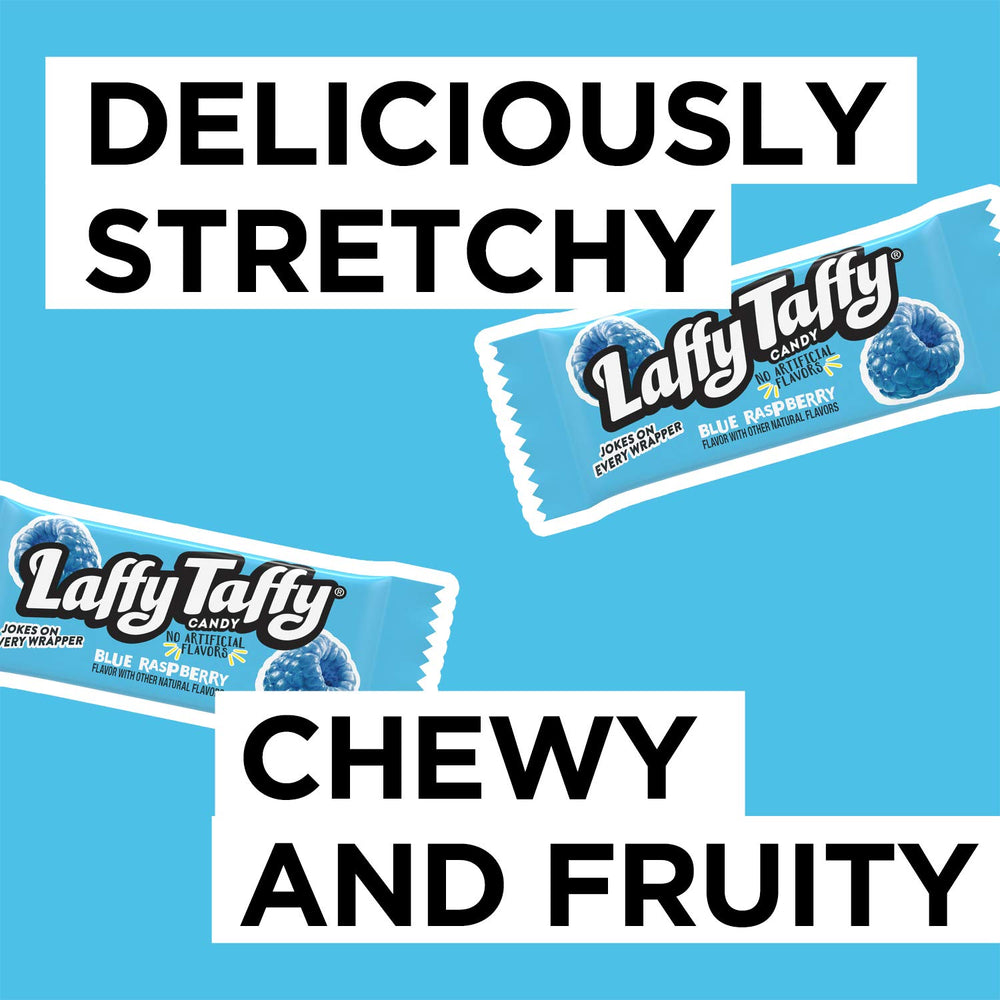 Unwrapped Laffy Taffy blue raspberry mini bar texture, chewy and flavorful