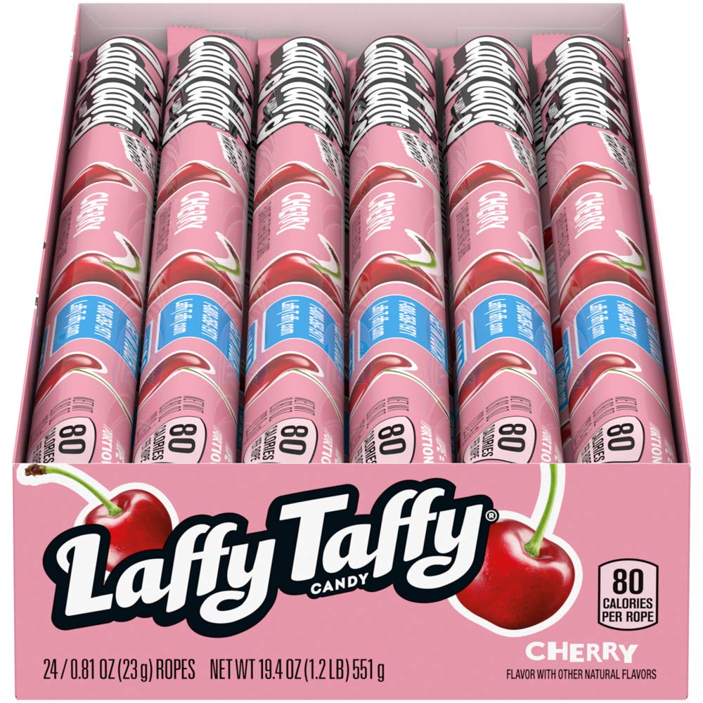 Laffy Taffy front packaging showing 24-count box and cherry flavor benefit