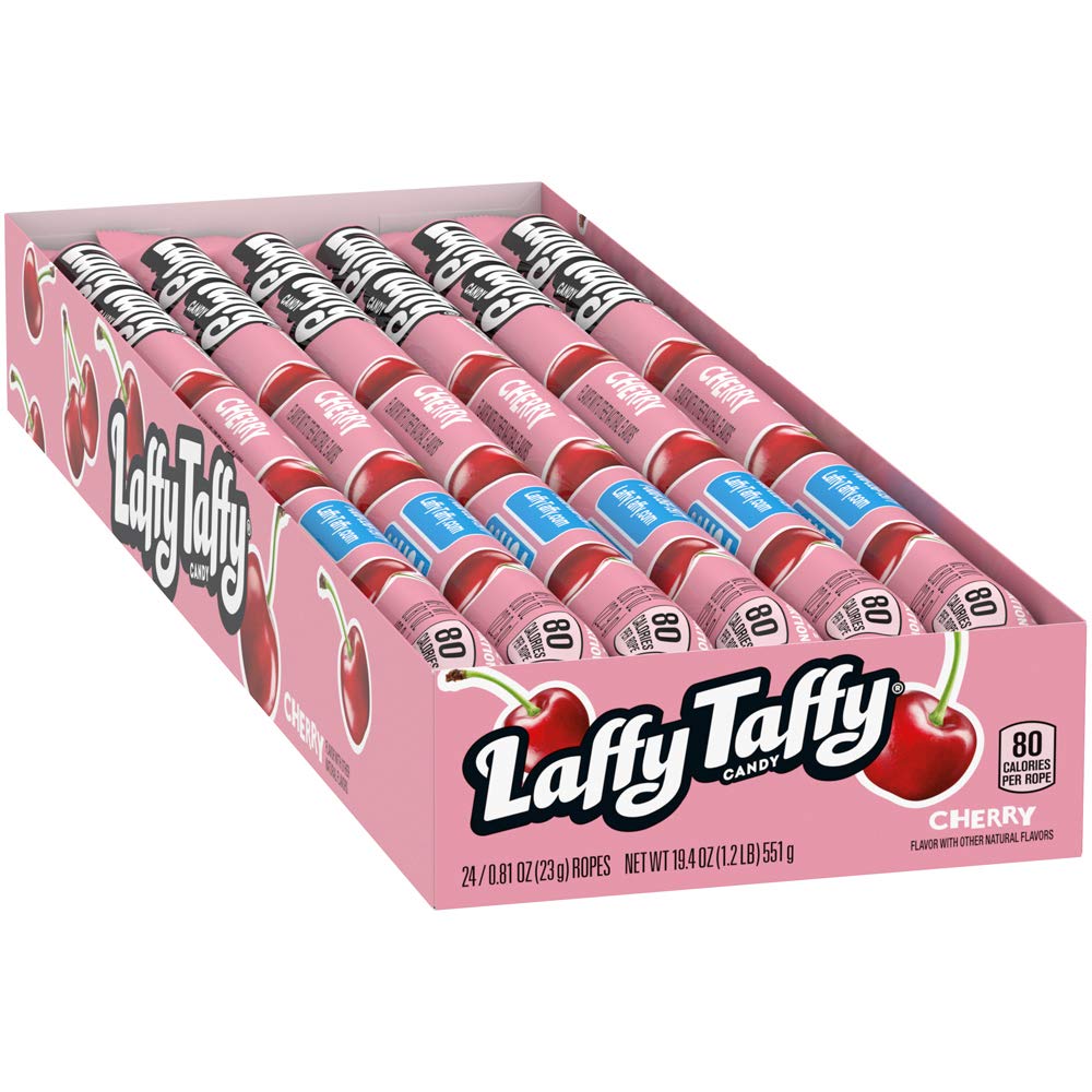 Close-up of individual Laffy Taffy wrapper with printed joke and hygiene benefit