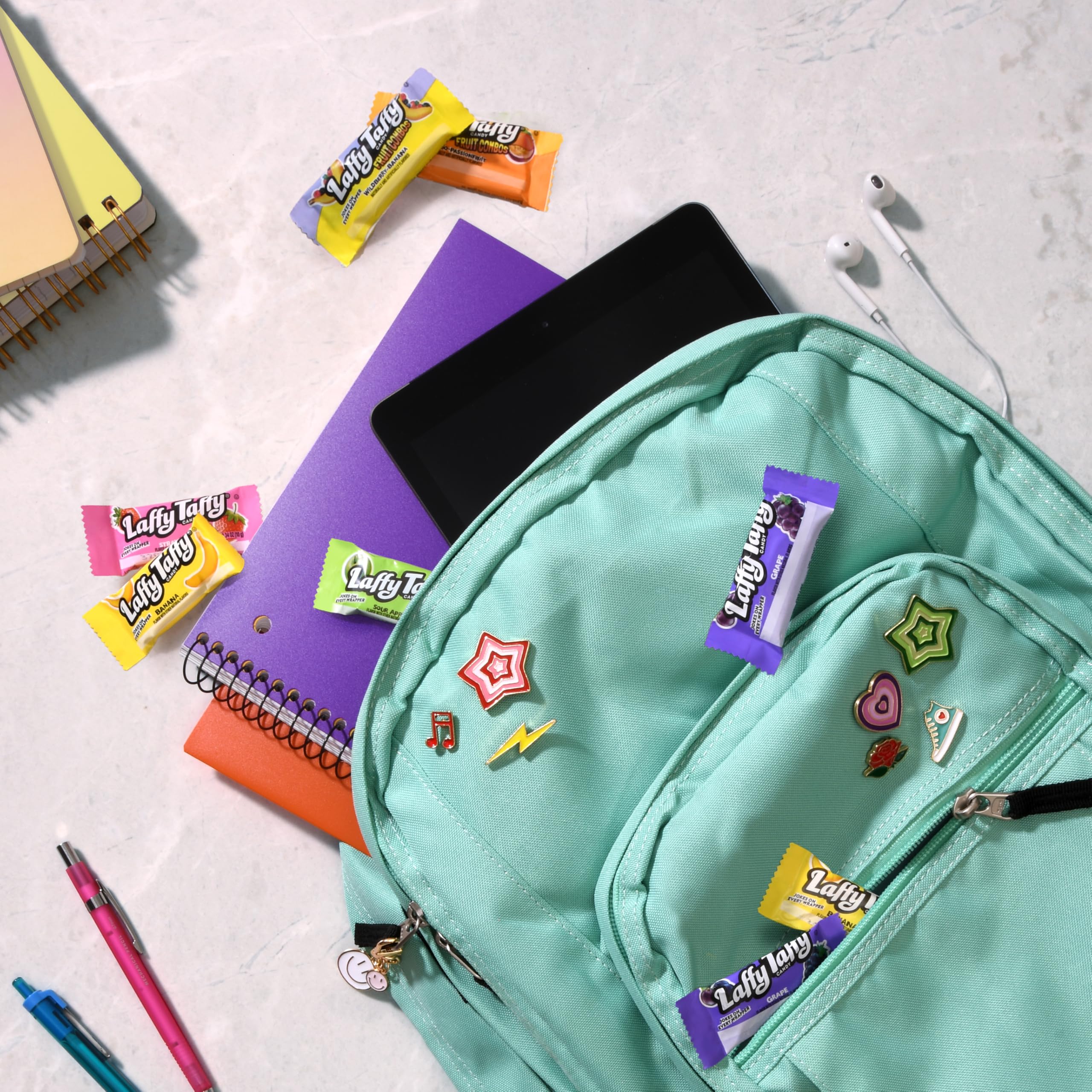 Close-up of mixed Laffy Taffy flavors, brand highlights fruity variety