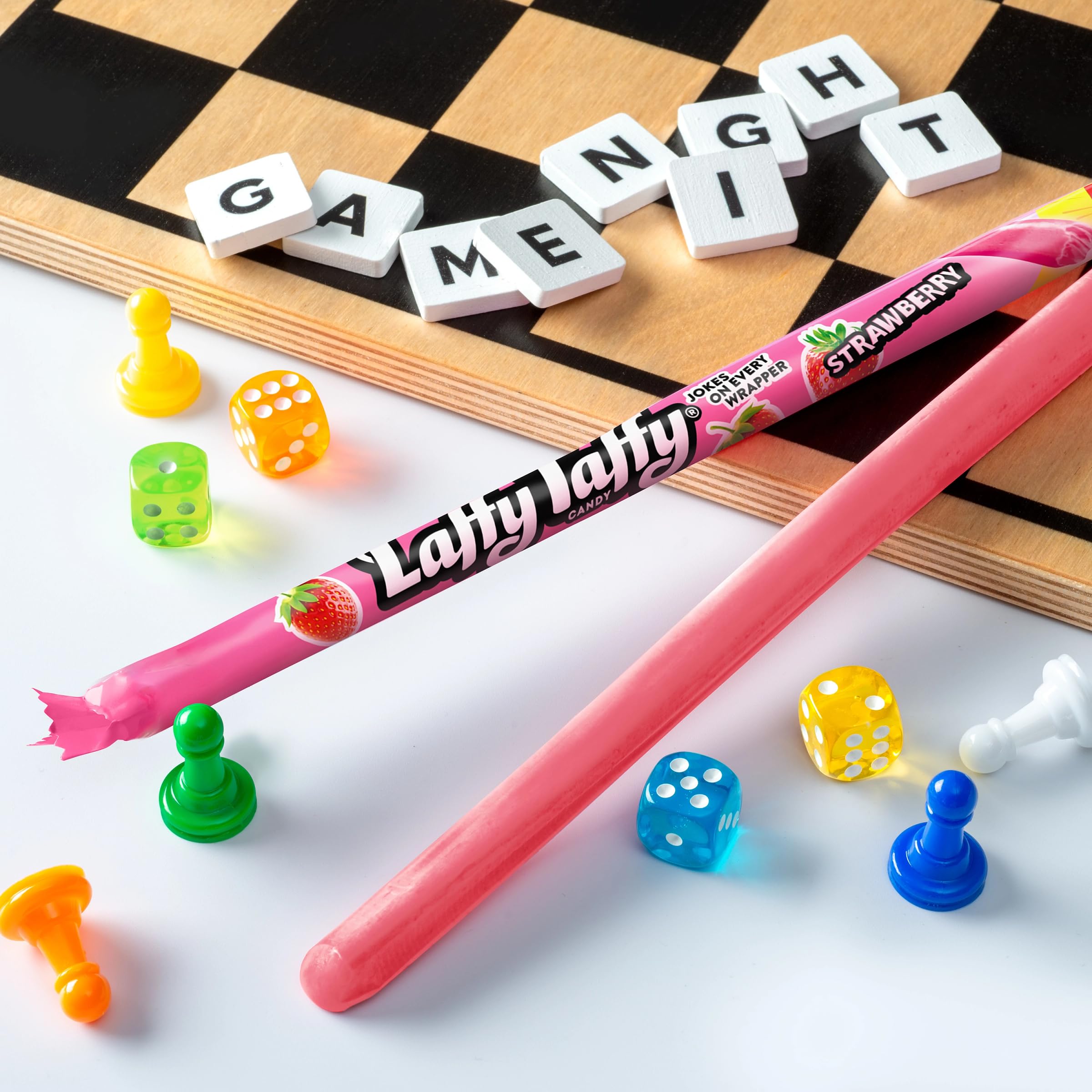 Laffy Taffy individual wrapper open to show printed joke and freshness benefit