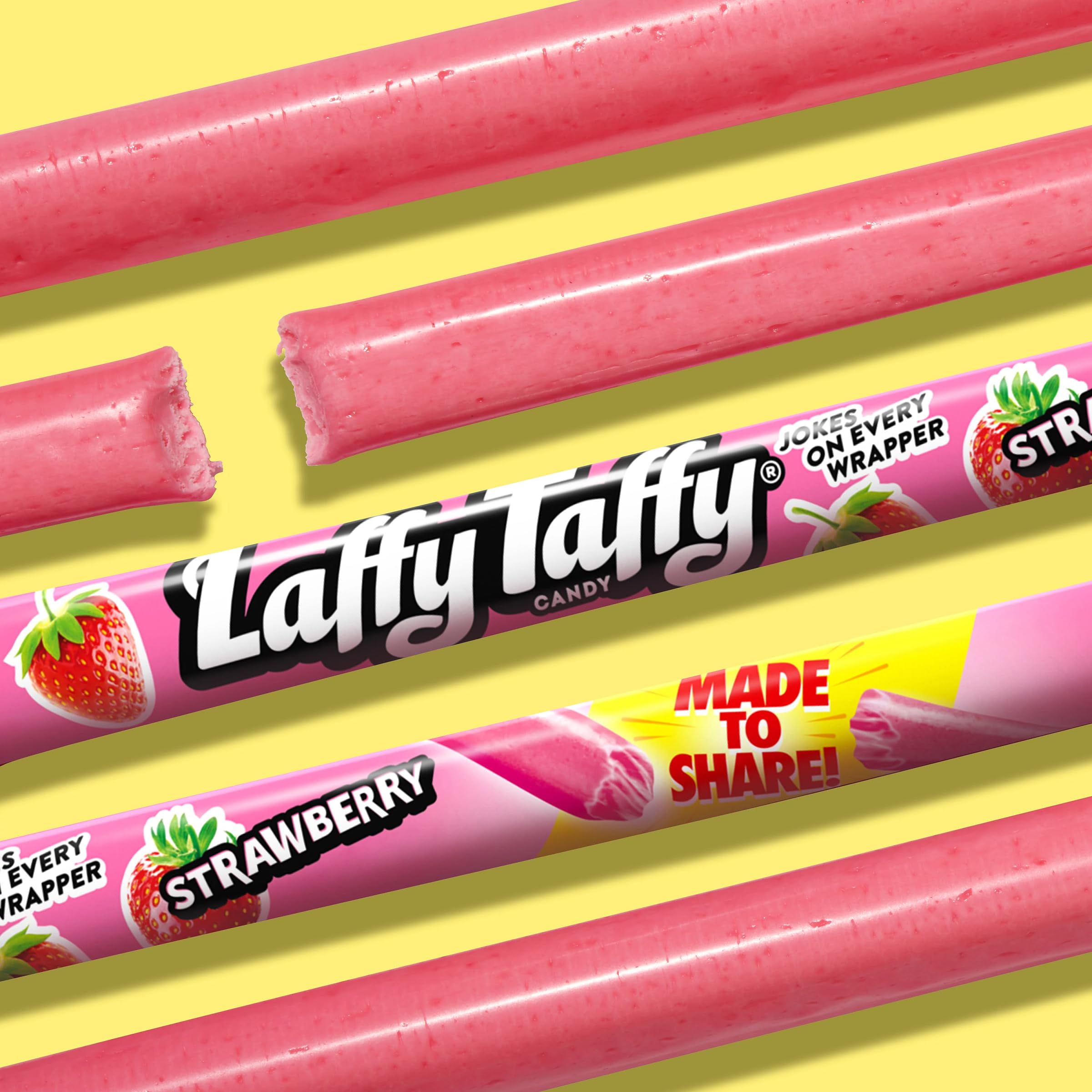 Laffy Taffy close-up of strawberry rope texture highlighting soft chewy feel