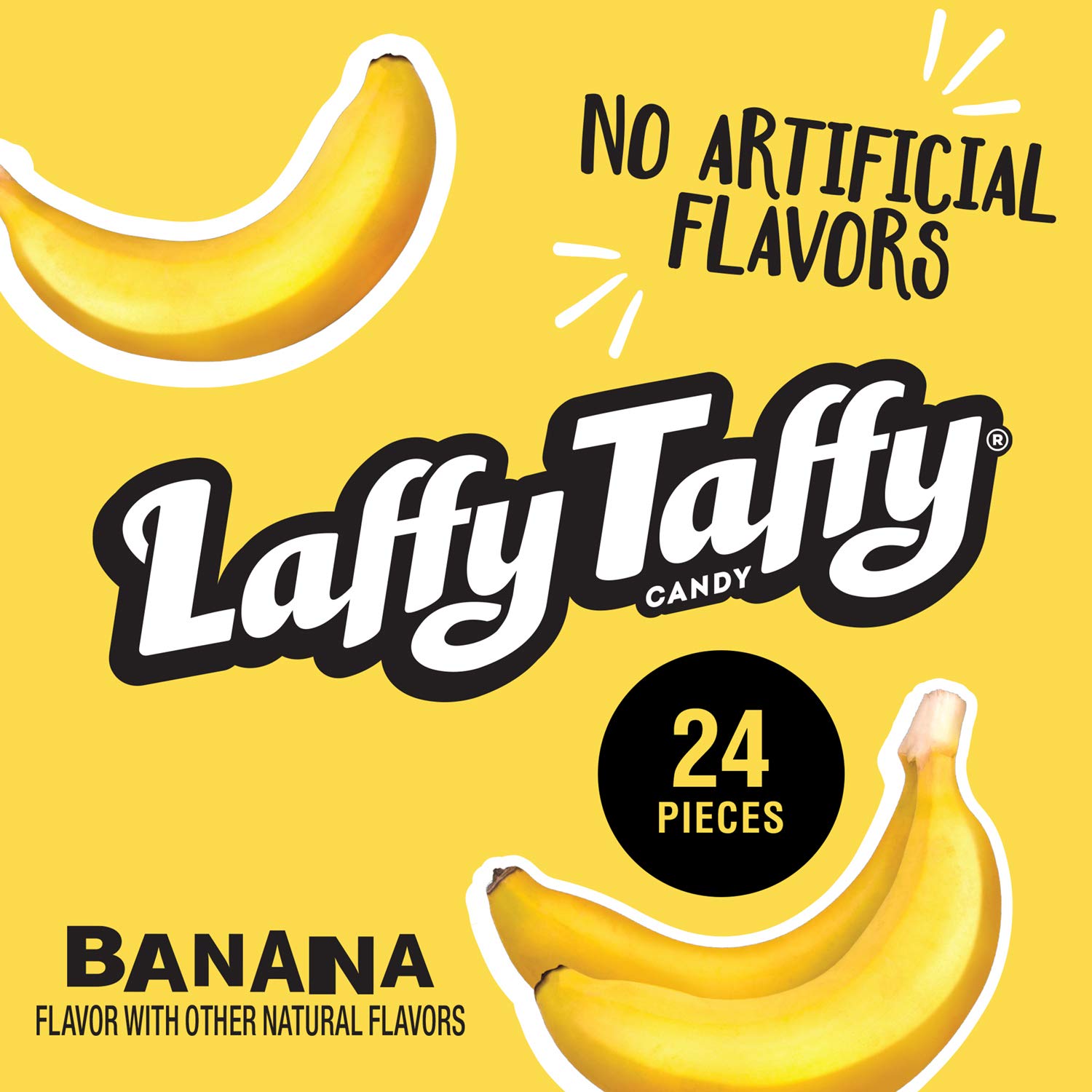 Laffy Taffy unwrapped bar stretched to show bendy texture and fun