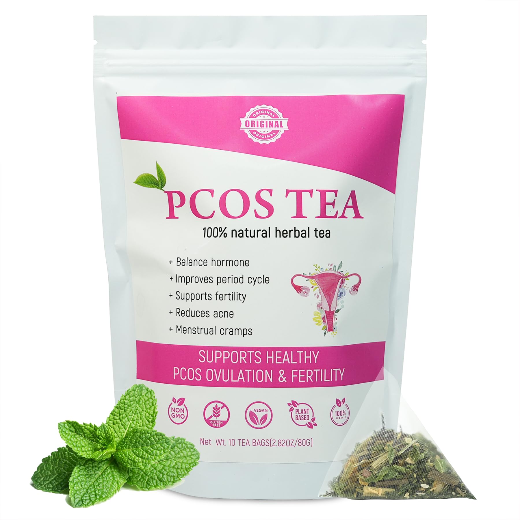 Laicuherb front packaging showing organic spearmint tea and benefits