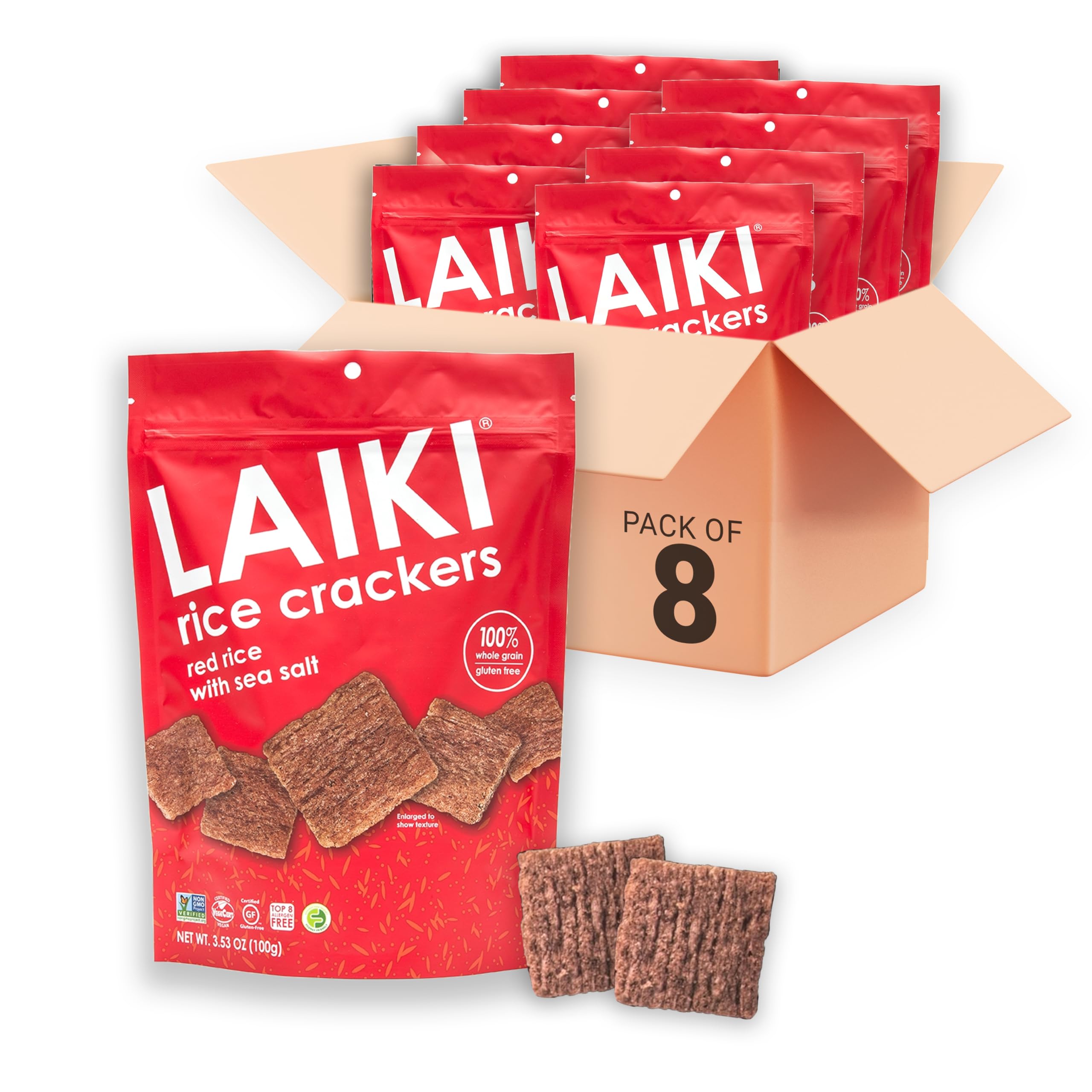 LAIKI front of pack showing red rice sea salt flavor and benefits