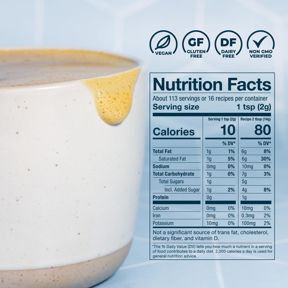 Laird Superfood creamer mixed into coffee showing creamy texture and richer taste