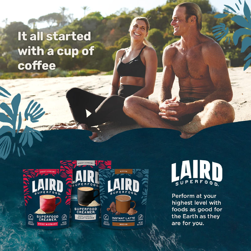 Laird Superfood bag staged on kitchen counter showing everyday use and convenience