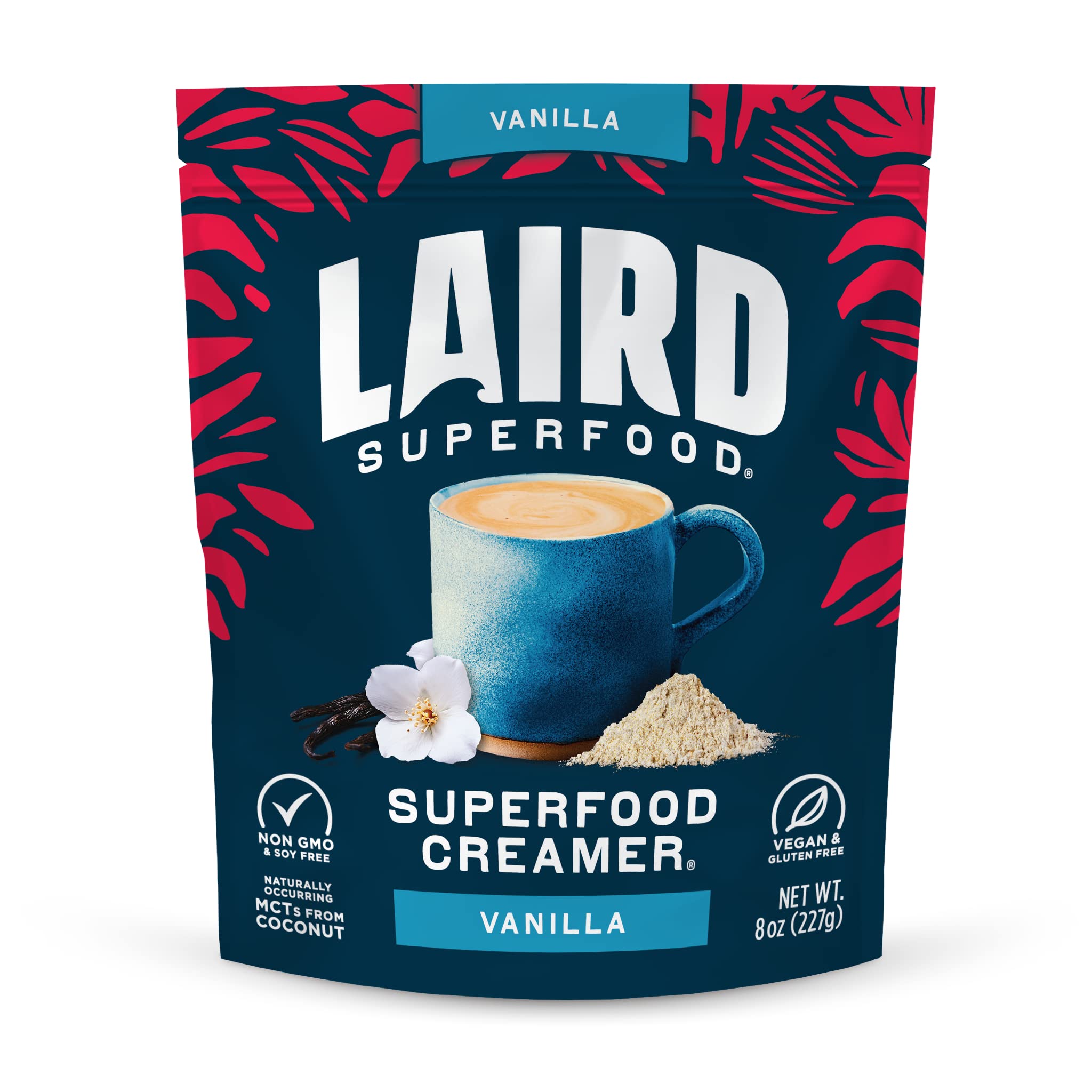 Laird Superfood front package showing vanilla coconut creamer benefits