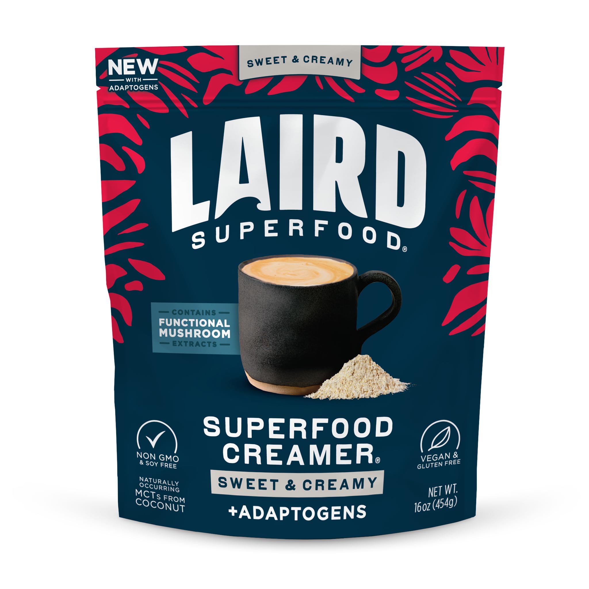 Laird Superfood front packaging showing 16 oz bag and branding benefit convenience