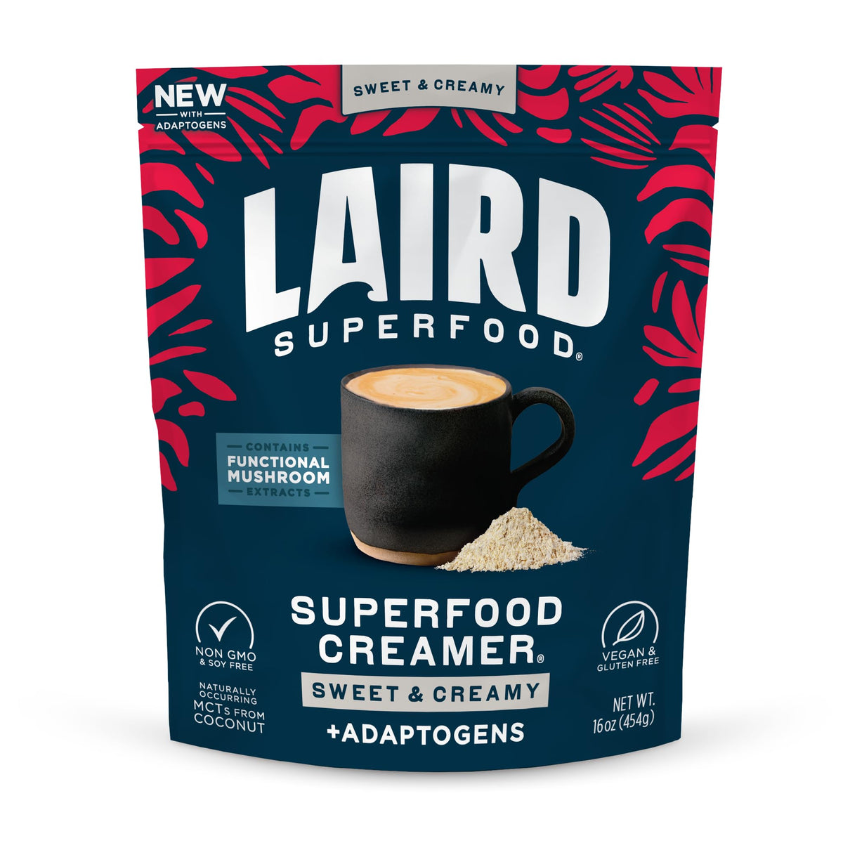 Laird Superfood front packaging showing 16 oz bag and branding benefit convenience