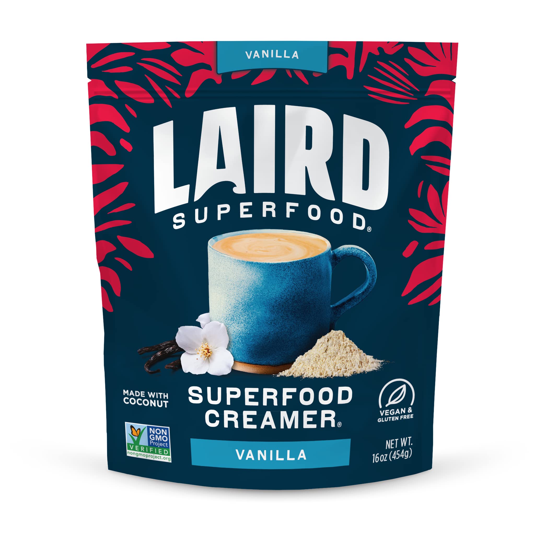 Laird Superfood front pouch showing product branding and 16 oz bag — clear packaging benefit