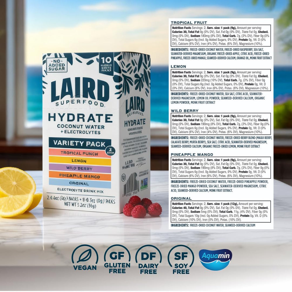 Laird Superfood single-serve stick packet close-up with clear branding