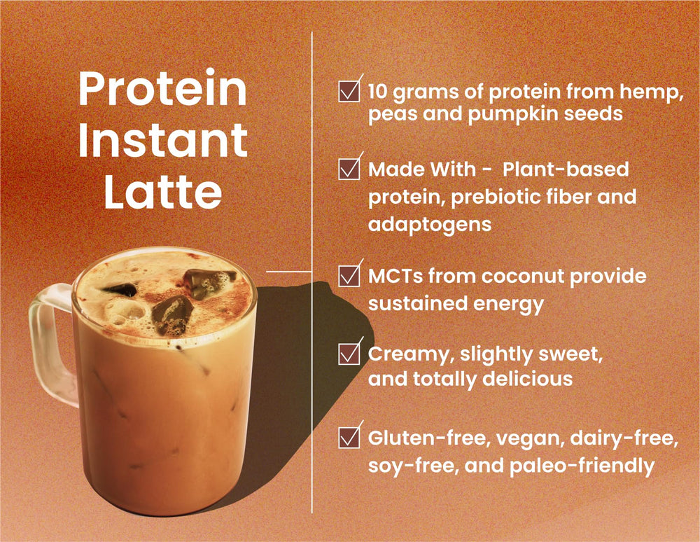 Laird Superfood prepared latte in a mug on a table illustrating convenient energy boost