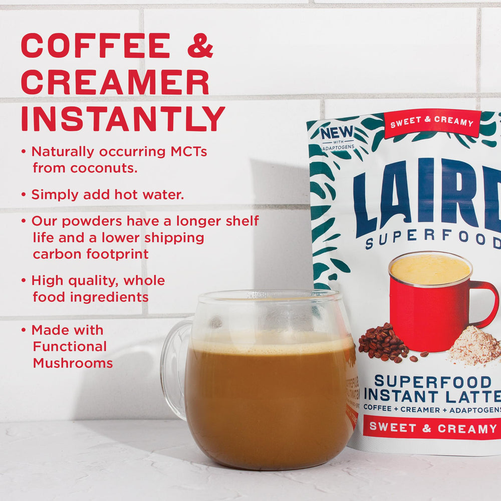 Laird Superfood ingredient label close-up showing coconut and coffee components