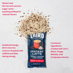 Laird Superfood prepared latte in cup showing creamy foam and rich appearance
