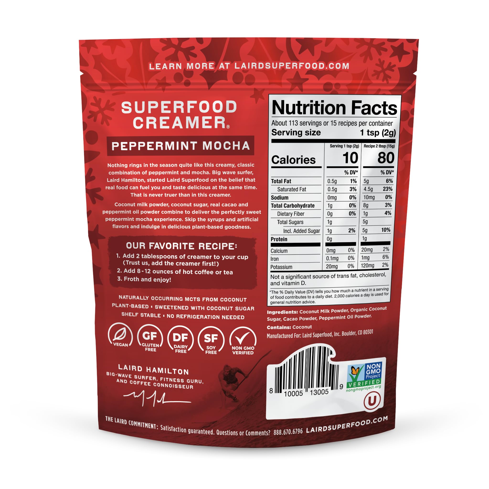 Laird Superfood powder texture close-up highlighting creamy coconut base