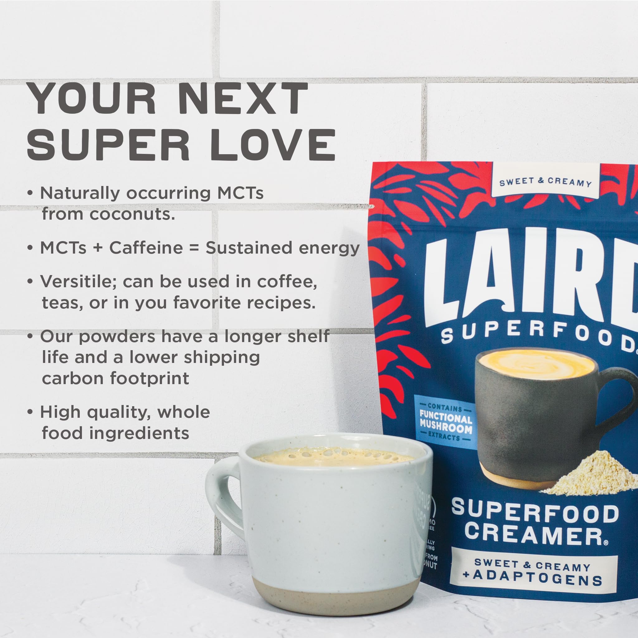 Laird Superfood powder texture close-up emphasizing fine grind and fast dissolving