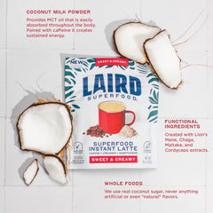 measuring scoop beside Laird Superfood bag illustrating portion control and ease