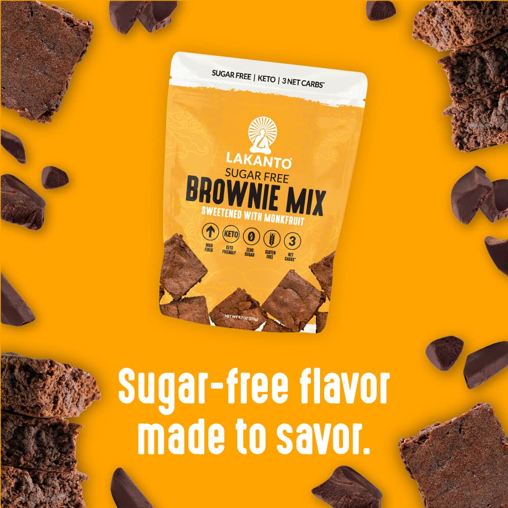 Close-up of a baked Lakanto brownie with fudgy center, demonstrates rich chocolate texture
