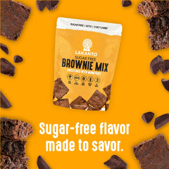 Close-up of a baked Lakanto brownie with fudgy center, demonstrates rich chocolate texture