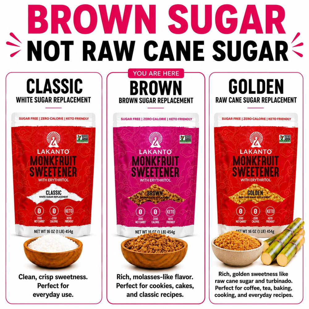Lakanto brown sweetener stirred into coffee adding brown-sugar flavor