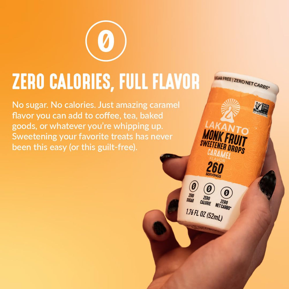 Lakanto caramel on breakfast yogurt bowl adding buttery caramel taste without sugar