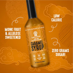Caramel syrup added to coffee showing Lakanto enhances flavor without sugar