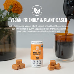 Lakanto caramel drops in coffee demonstrating rich flavor and zero-calorie sweetening benefit