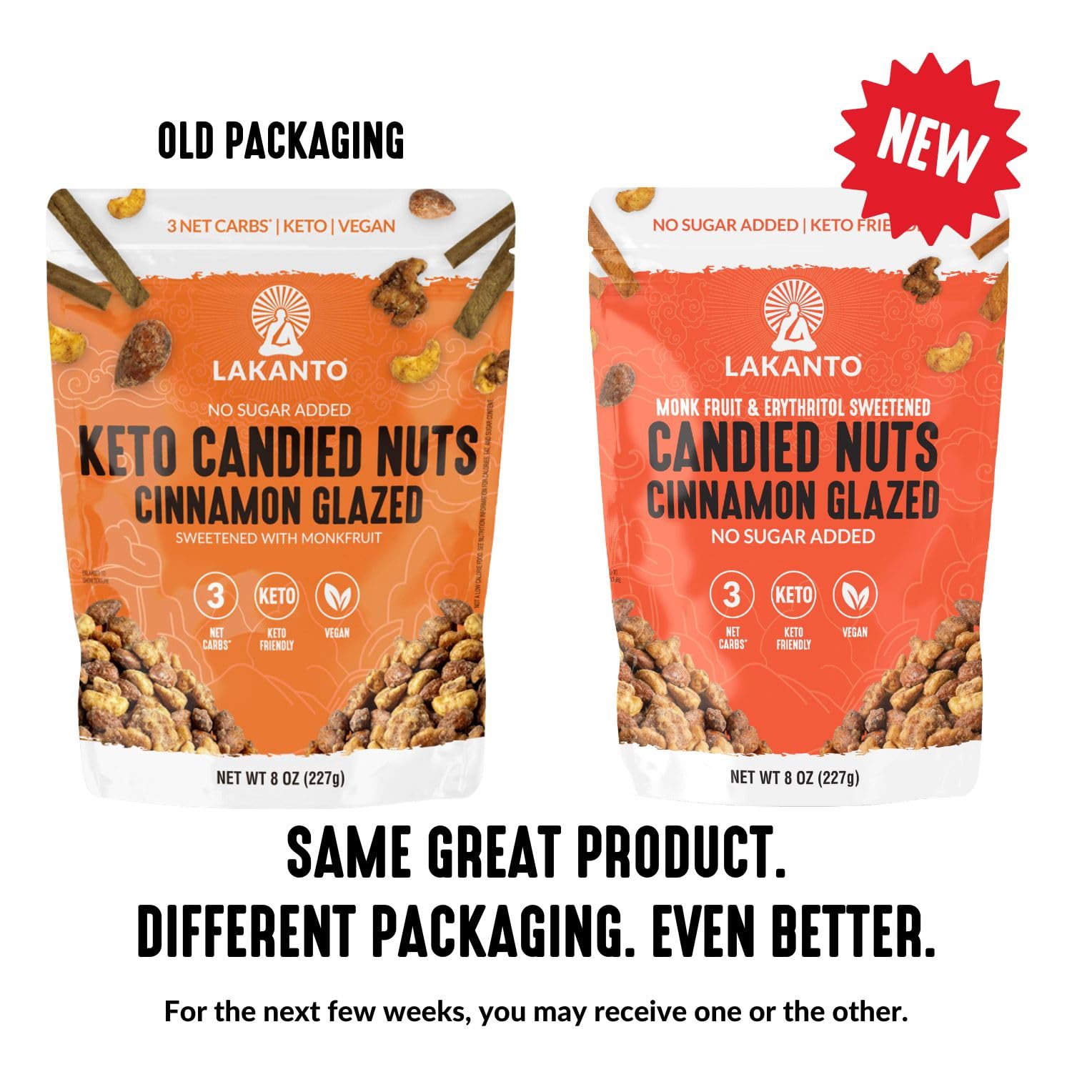 Lakanto ingredients and nutrition label showing no added sugar