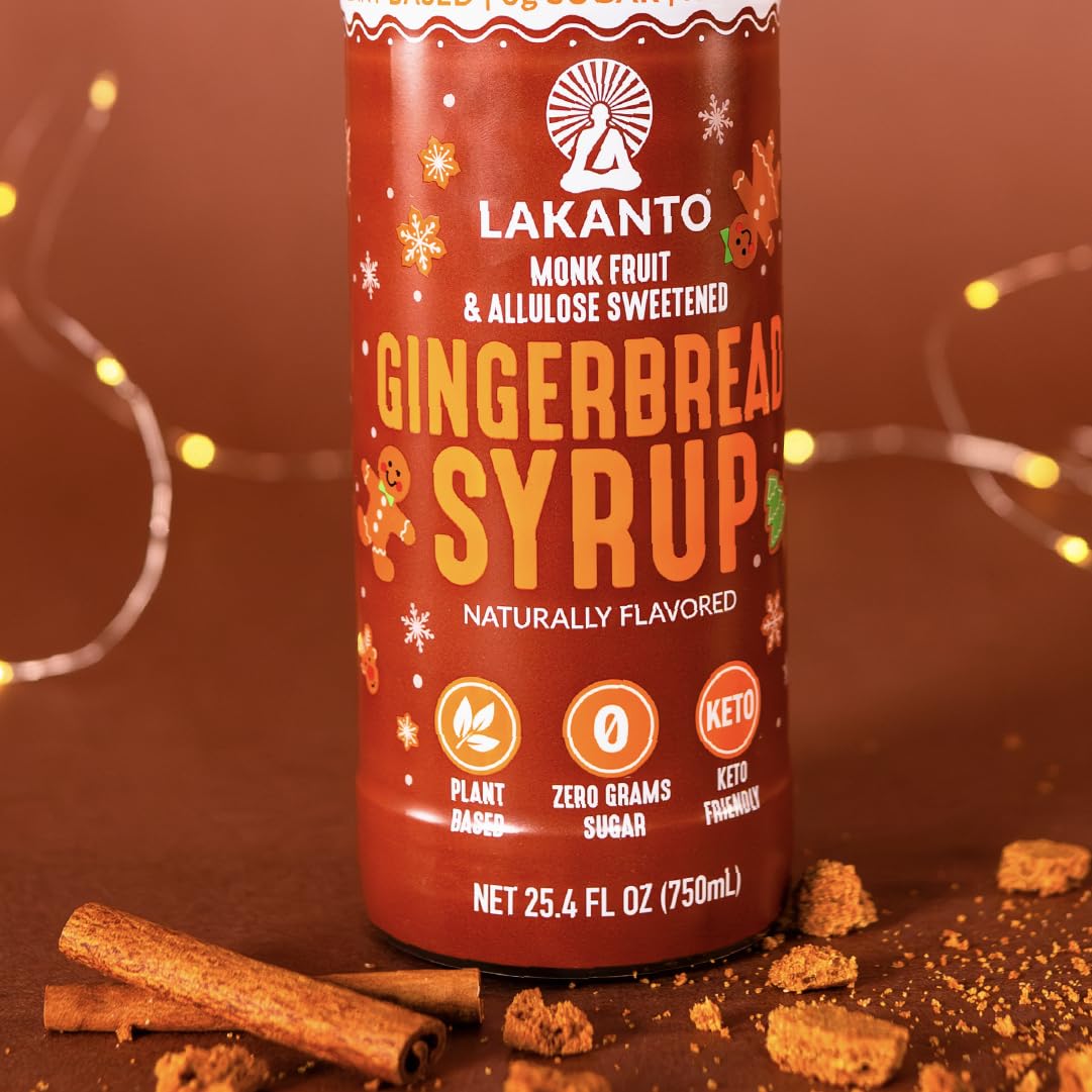 Cocktail glass with Lakanto syrup stirred in demonstrating cocktail-ready spiced flavor