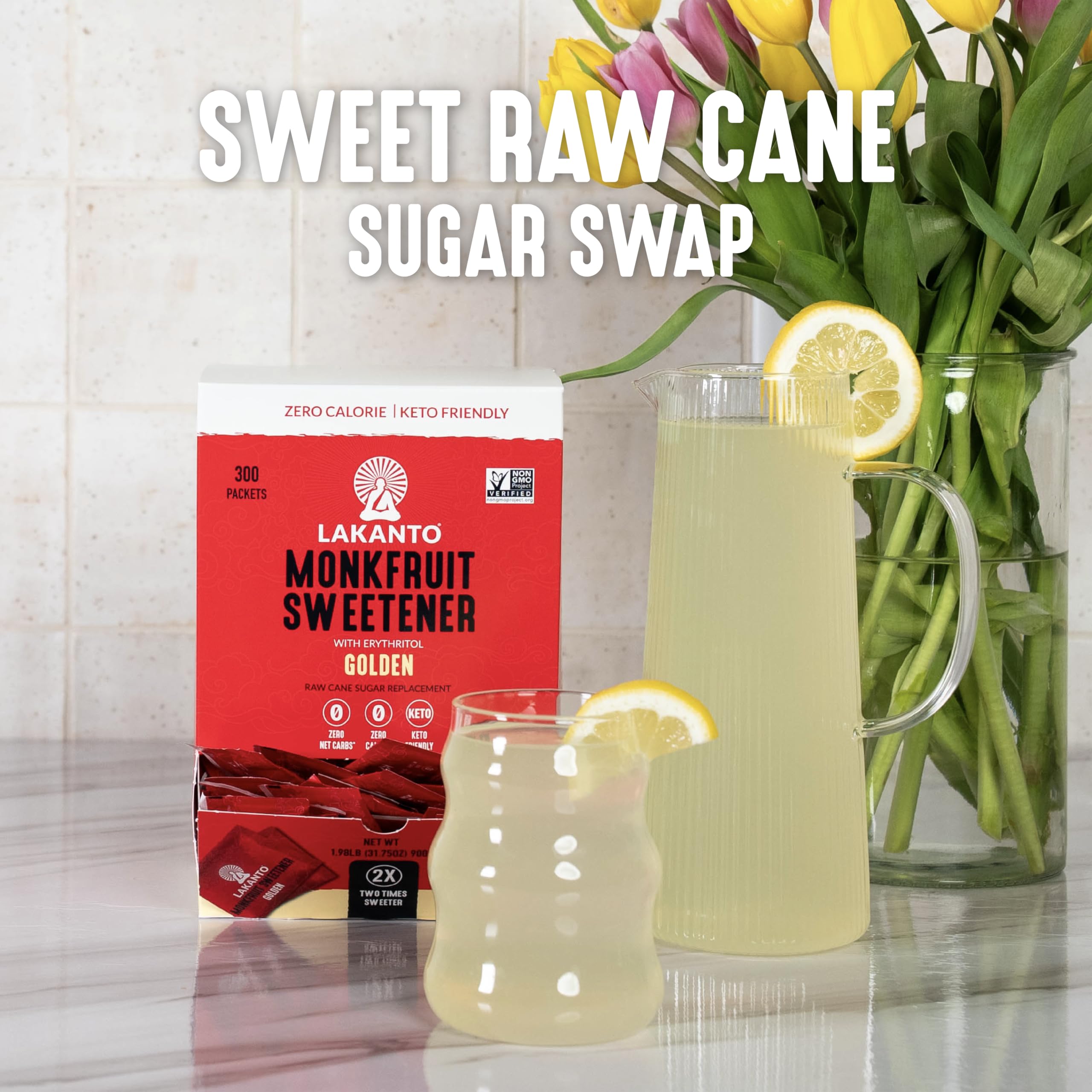 Lakanto golden stirred into cold lemonade offering quick refreshment