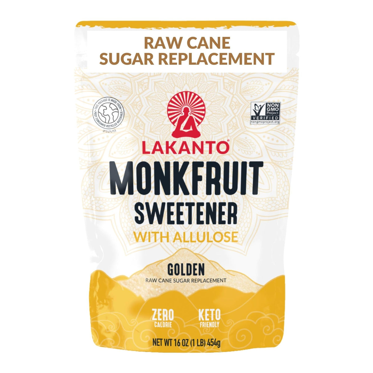 Lakanto front packaging showing brand and golden sweetener benefits