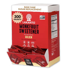 Lakanto golden front view of packet box showing travel-ready sweetener benefits