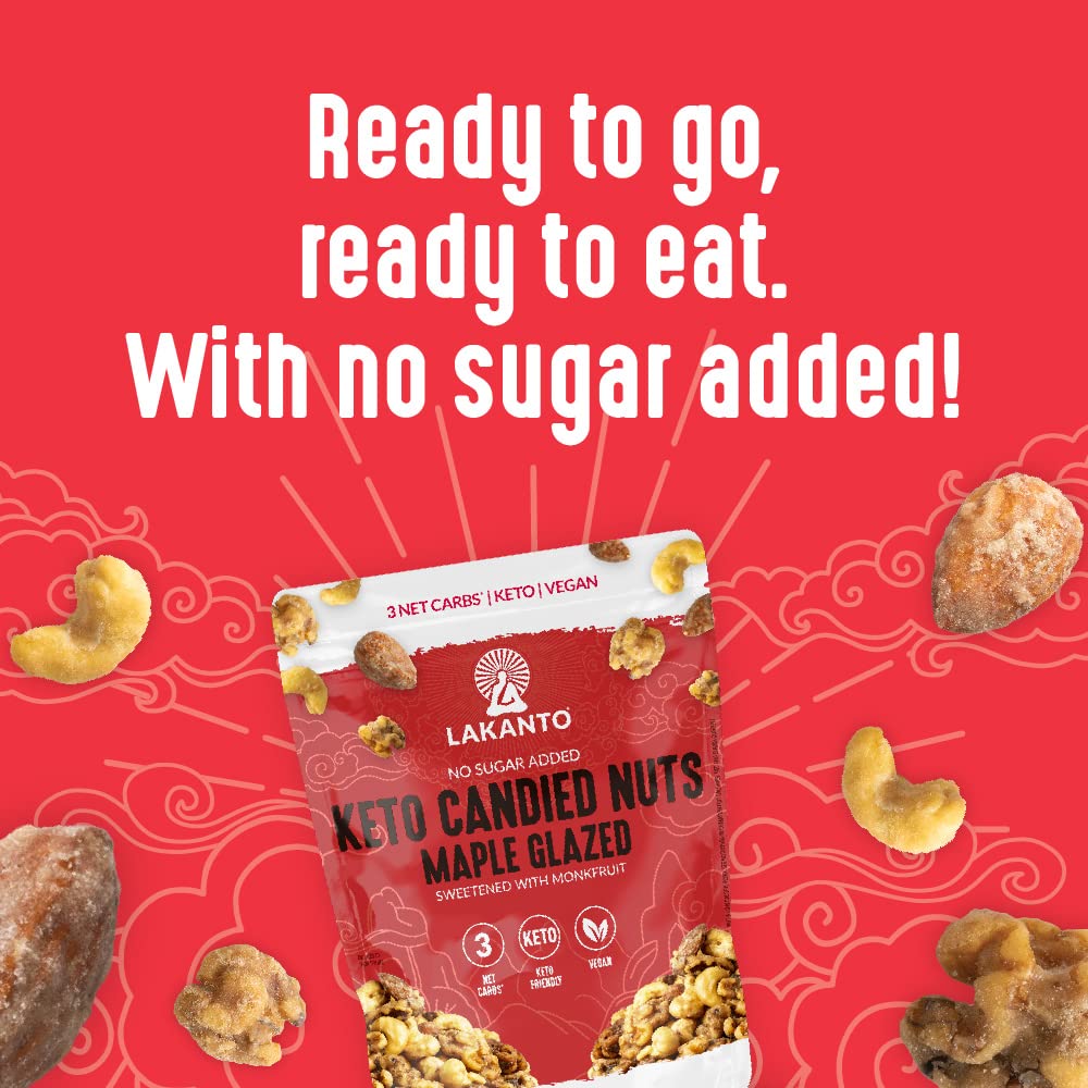 Lakanto nuts on spoon for scale demonstrating portion-friendly serving