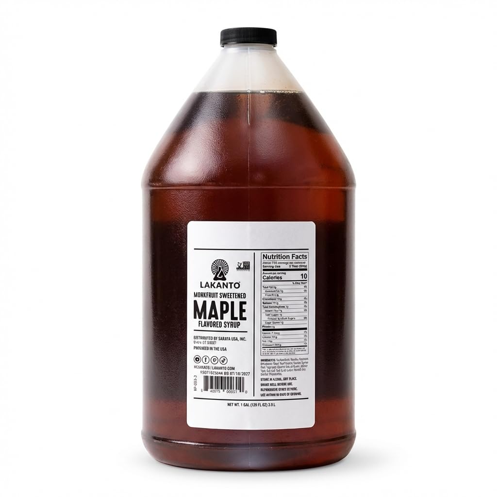 NYCPI & GA Lakanto front packaging showing maple syrup bottle and label benefit convenience