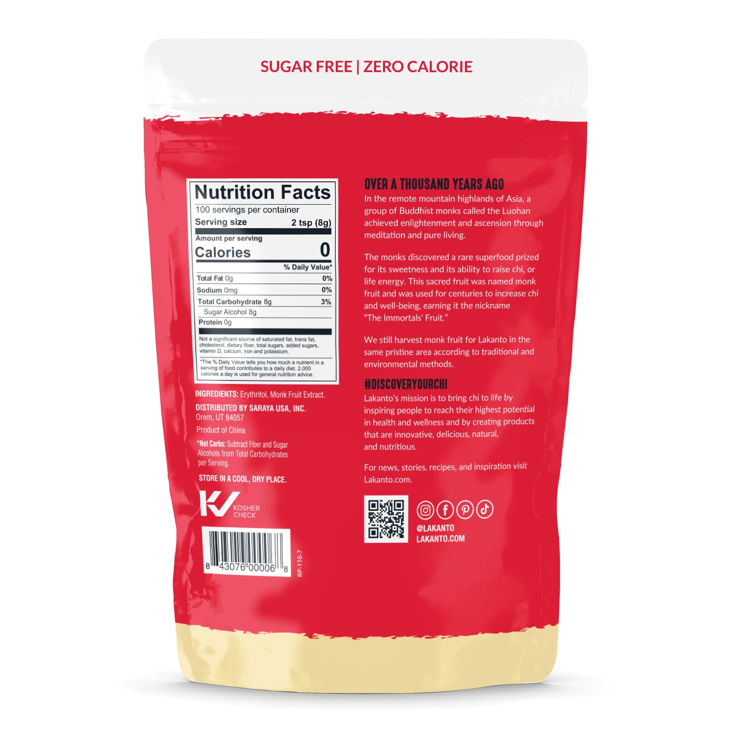 Lakanto open bag with teaspoon showcasing ease of scooping and portioning