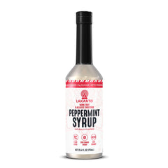 Lakanto peppermint bottle front showing label and zero sugar benefit