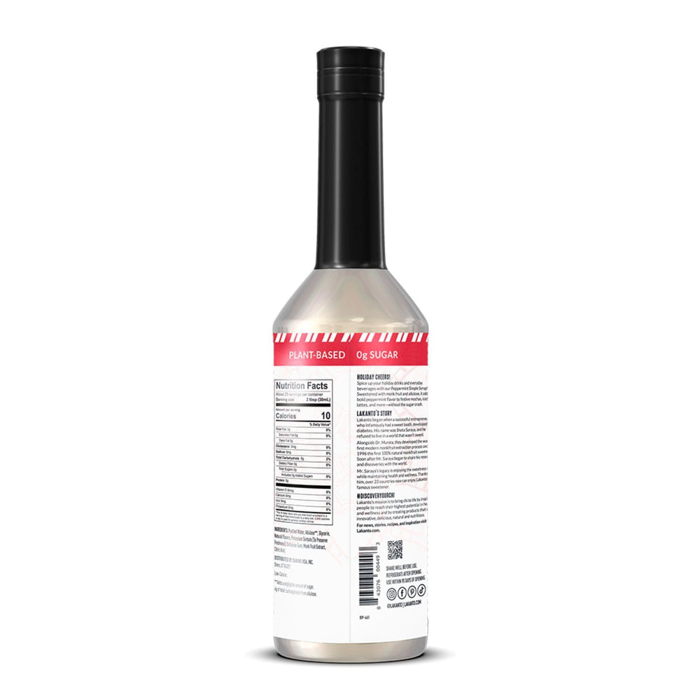 Lakanto peppermint syrup on holiday table offering festive flavor option