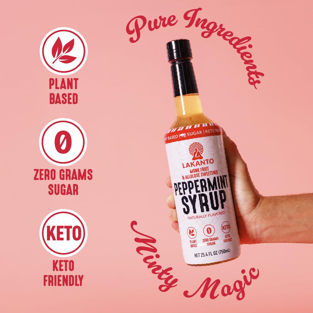 Lakanto peppermint syrup in latte highlighting café-style flavor at home