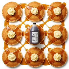 NYCPI & GA Lakanto drizzled over pancakes illustrating syrup coverage and taste benefit