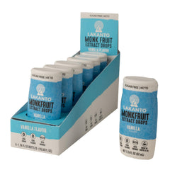 Lakanto vanilla liquid drops front packaging showing product benefits